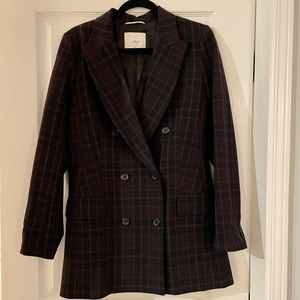 Wilfred Margaux Plaid Double-Breasted Blazer - Navy and Brown